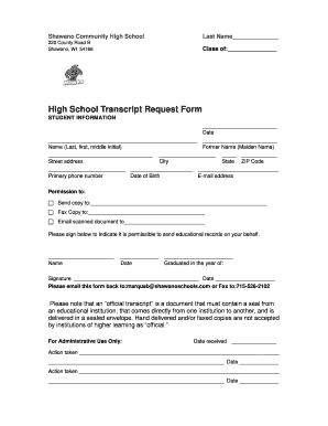  Transcript Request Form Shawano School District 2014