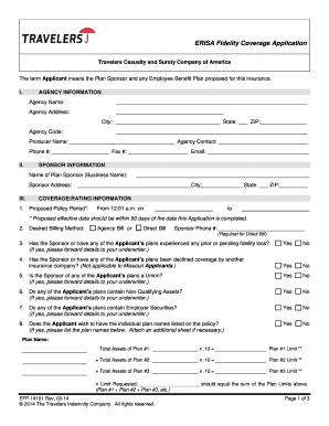 Travelers Erisa Bond Application  Form