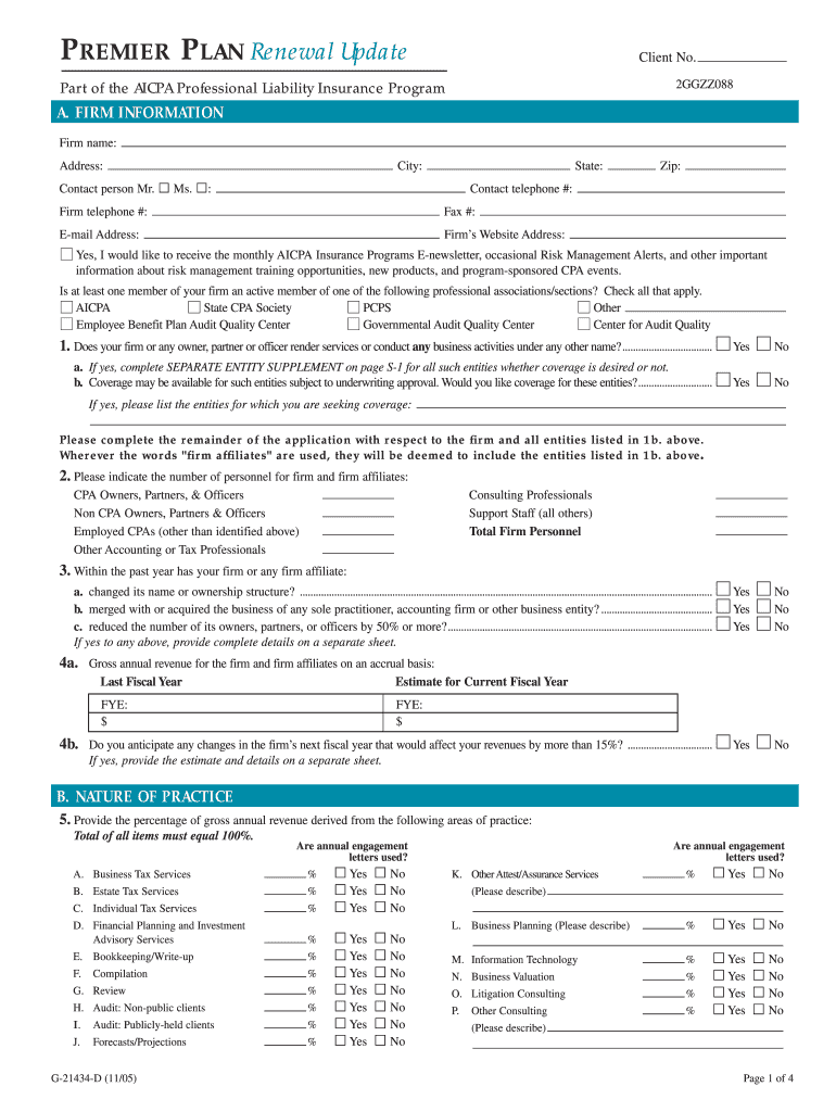 Get and Sign PREMIER PLAN Renewal Update Mitchell and Mitchell Insurance 2005-2022 Form