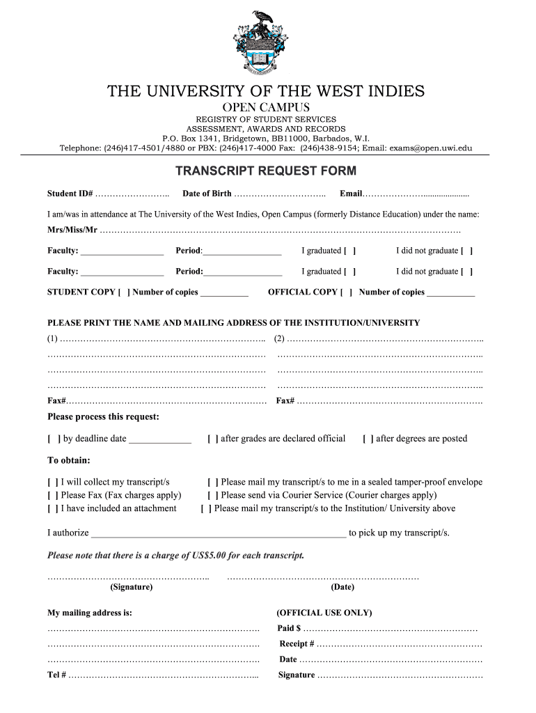 Uwi Transcript  Form