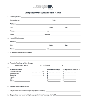 Business Profile Questionnaire  Form