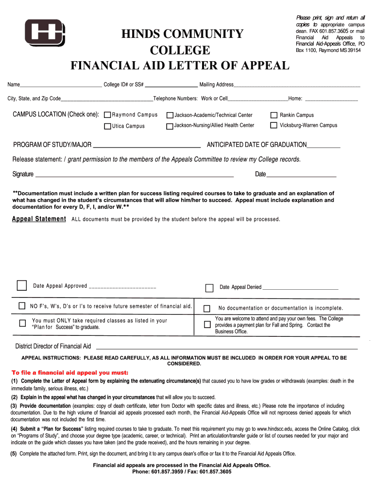 Hinds Community College Appeal Form