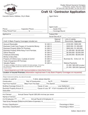 Craft 12 Contractor Application Welcome to Dryden Mutual  Form