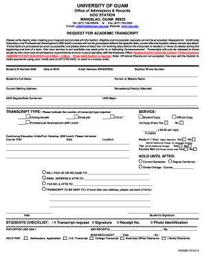 University of Guam Transcript Request  Form