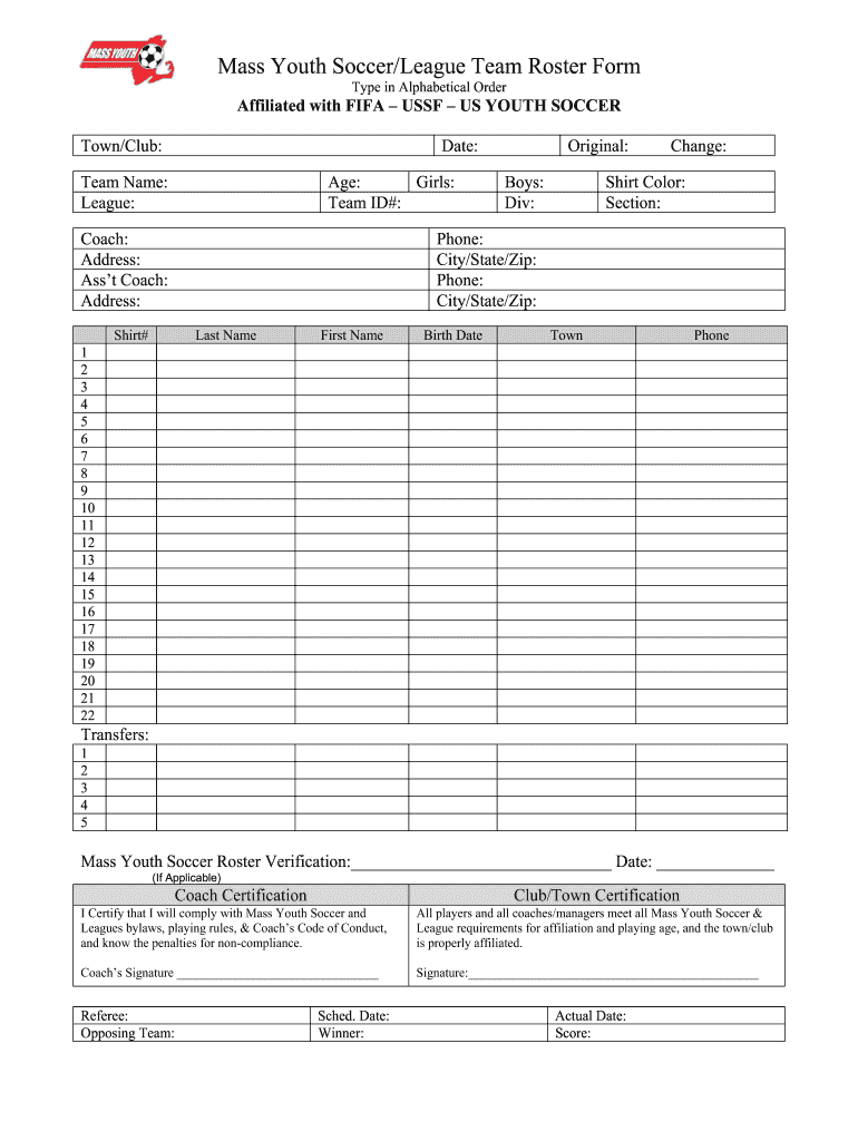 Mass Youth SoccerLeague Team Roster Form Mayouthsoccer