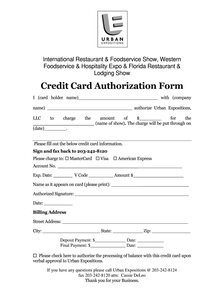 Credit Card Authorization Form  International Restaurant
