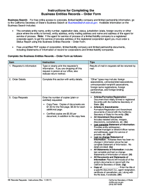  Business Entities Records Information & Fees State of California 2015