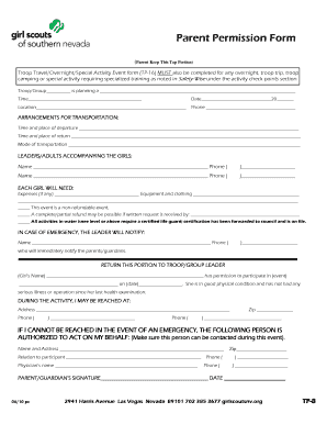 Girl Scout Permission Slip  Form