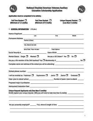 Scholarship Application Disabled American Veterans Auxiliary Auxiliary Dav  Form