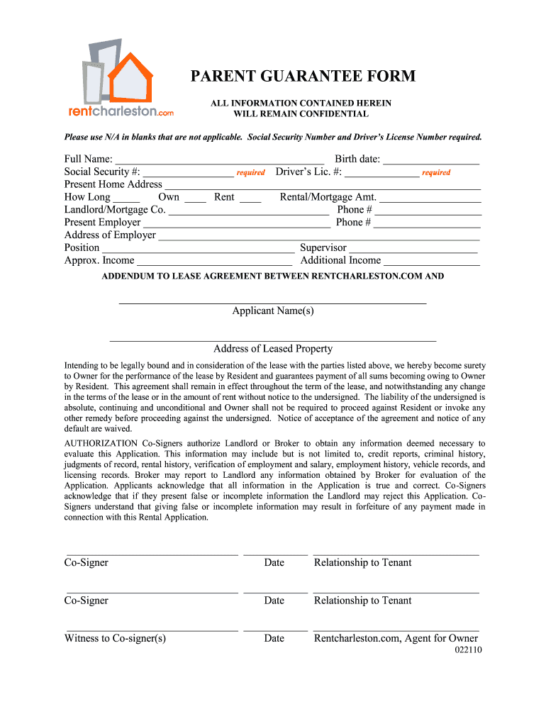  Parent Guarantee Form 2010-2024