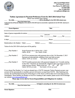  Tuition Payment Preference and Tuition Contract Form 2016