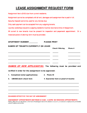 Official Dorm Assignment Document  Form
