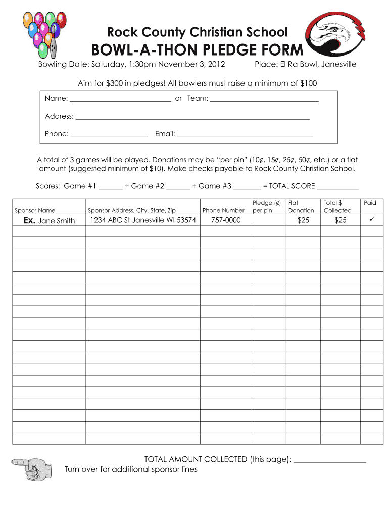 Get and Sign Bowl a Thon Pledge Form
