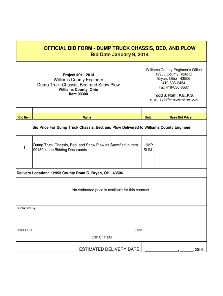  00300 1 Bid Form Dump Truck  Williams County Engineer 2014-2024