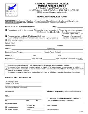Hawkeye Community College Transcript  Form