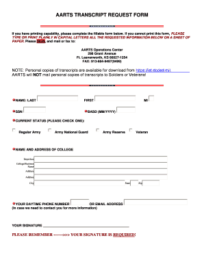 Aarts Transcript Request Form