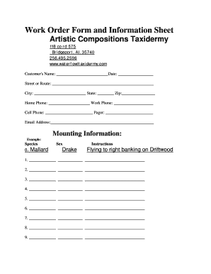 Work Order Form and Information Sheet Waterfowler