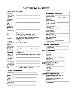 Patient Data Sheet  Form
