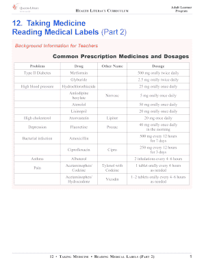 12 Taking Medicine Reading Medical Labels Part 2 Queens Library  Form