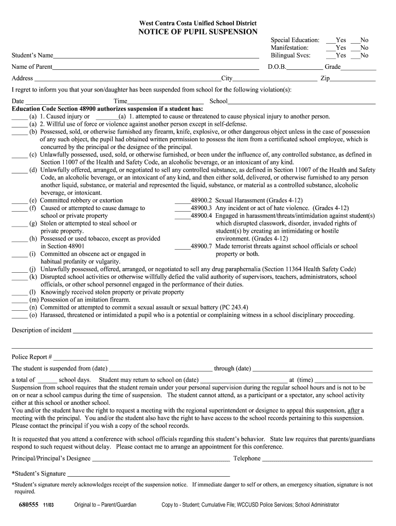  NOTICE of PUPIL SUSPENSION 2003-2024