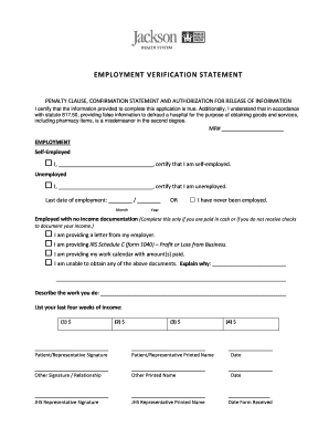 EMPLOYMENT VERIFICATION STATEMENT Jackson Health System  Form