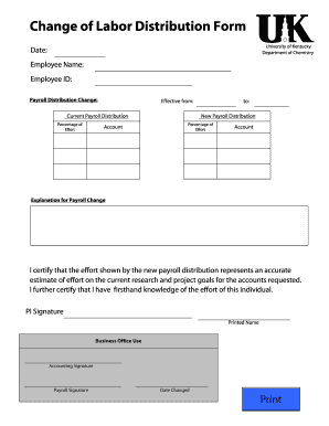 Change of Labor Distribution Form Chemistry University of Kentucky