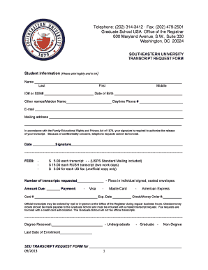 Southeastern University Washington Dc Transcript Request  Form