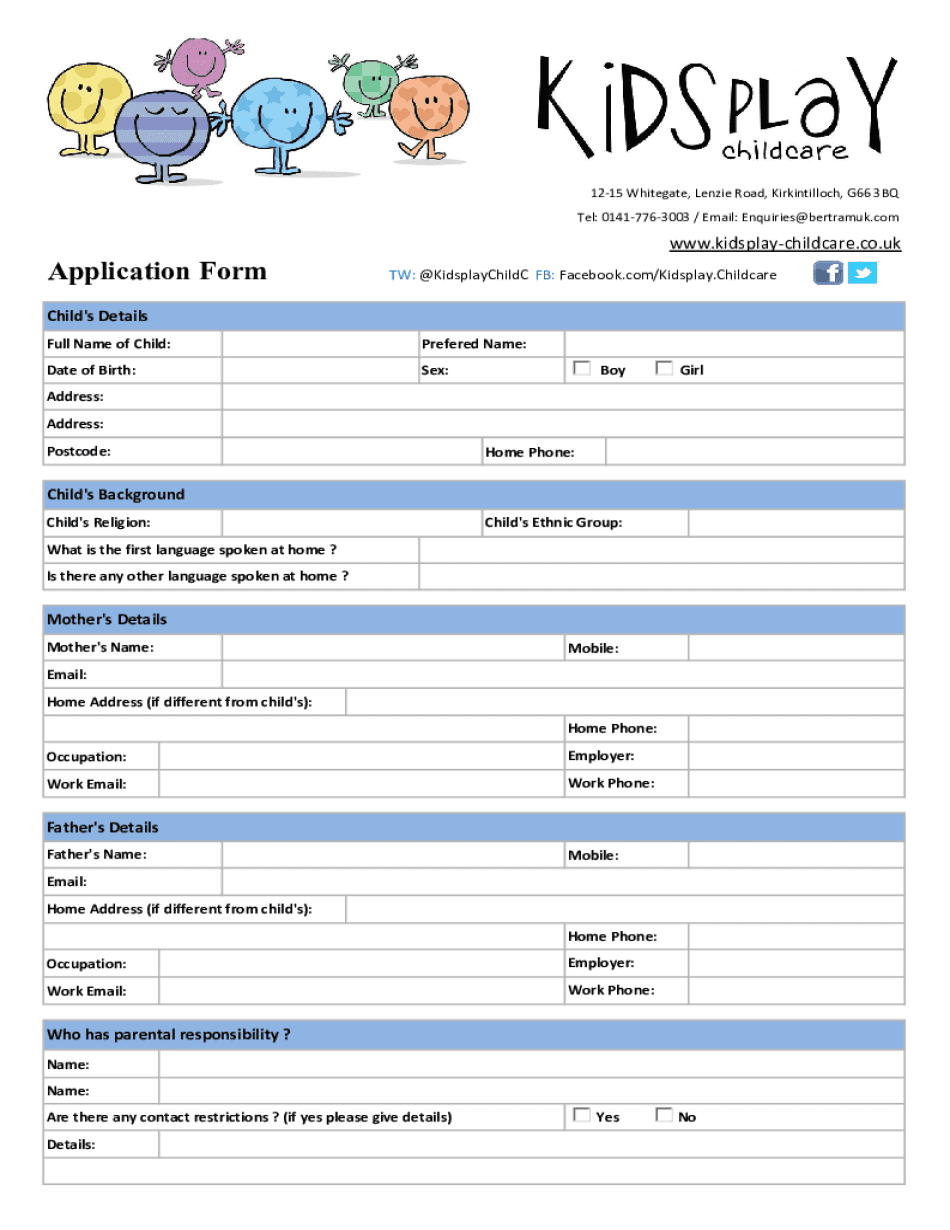 Daycare Application Form