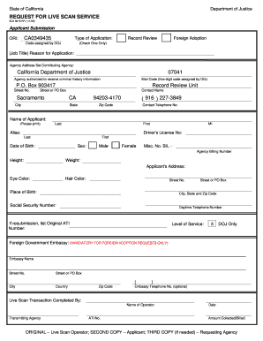 BCII 8016 RR Request for Live Scan Services BCII 8016 RR Form