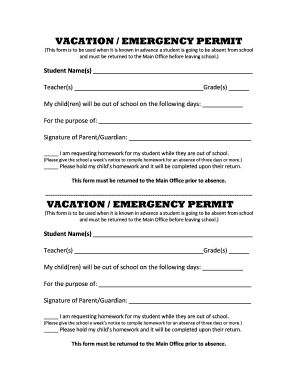 Parkland High School Emergency Permit  Form
