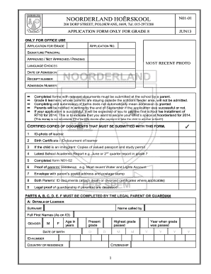 Grade 8 Application Forms