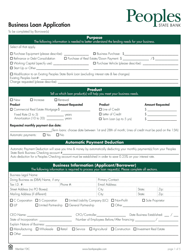 Business Loan Application Peoples State Bank  Form