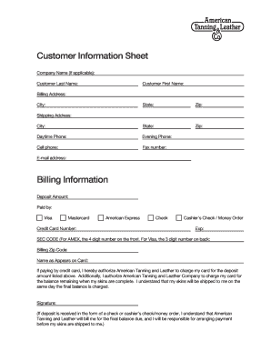  Customer Information Sheet Billing Information American Tanning Co 2009