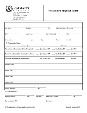 Radians College Transcript Request  Form