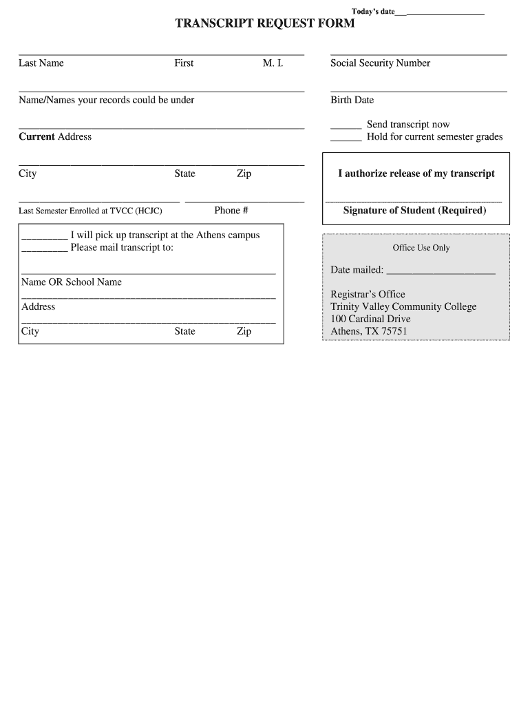 Tvcc Request Transcript  Form