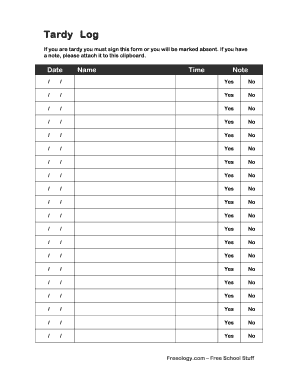 Tardy Log PDF  Form