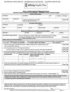 Affinity Prior Authorization Form