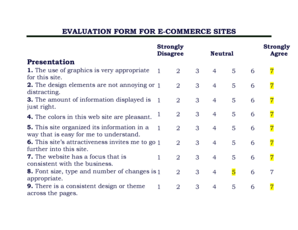 EVALUATION FORM for E COMMERCE SITES Presentation