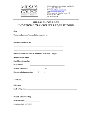 Millsaps Transcript Request  Form