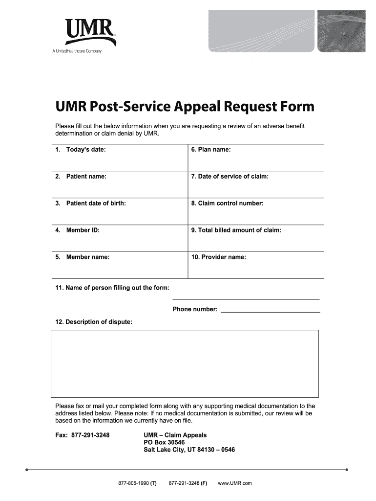 Get and Sign Umr Appeal Form