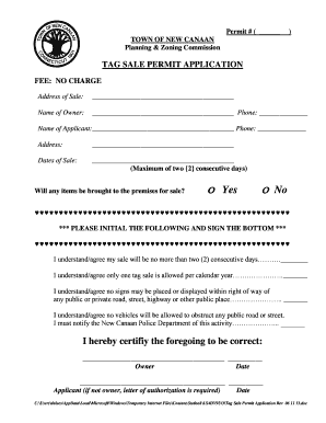 TAG SALE PERMIT APPLICATION New Canaan Home  Form