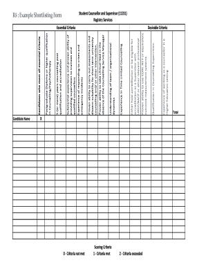 Shortlisting Criteria Template  Form