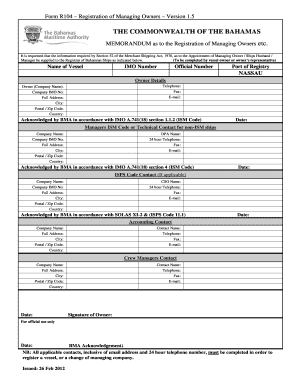 Bahamas Form R104 the Bahamas Maritime Authority Classnk or