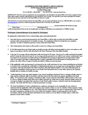 AUTHORIZATION for CREDIT CARD PAYMENTS IATSE National Health and Welfare Fund 417 Fifth Avenue, 3rd Floor New York, NY 10016 220  Form