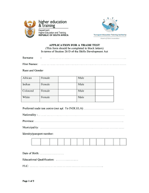 Indlela Trade Test Application Form