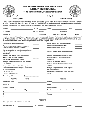 Membership Petition Prince Hall Grand Lodge of Illinois  Form