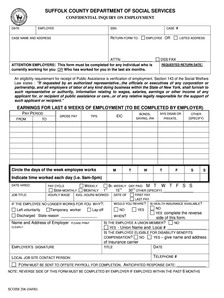 SCO IM 206 Confidential Employment Inquirypdf Suffolk County Bb Suffolkcountyny  Form