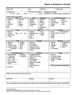 Illness Form for Daycare