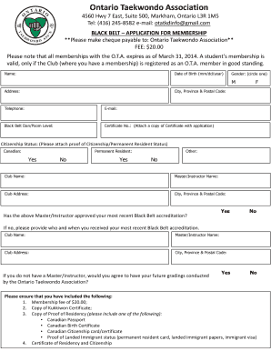 Taekwondo Admission Form PDF