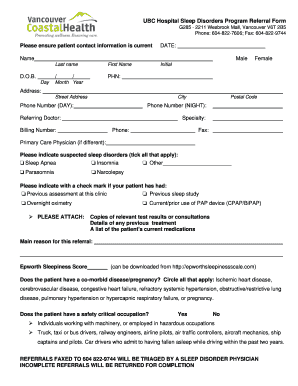 Ubc Sleep Disorders Clinic Referral Form